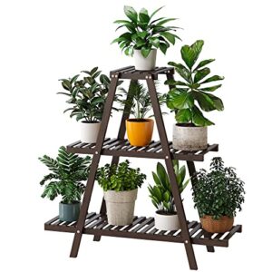 furshus plant stand indoor, outdoor bamboo plant stands for multiple plants, 3 tier 8 potted flower holder ladder plant rack,plant shelf ladder table plant pot stand for living room, patio, balcony