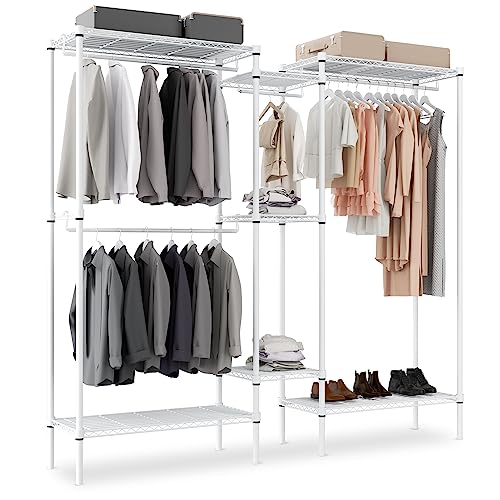 MoNiBloom Garment Rack with Shelves, 73 Inch Clothes Rack Heavy Duty Clothing Rack for Hanging Clothes Adjustable Metal Wire Shelving Portable Closet, Freestanding Closet Wardrobe, Load 1000lbs