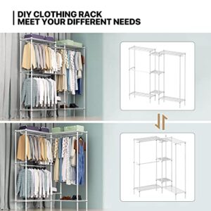 MoNiBloom Garment Rack with Shelves, 73 Inch Clothes Rack Heavy Duty Clothing Rack for Hanging Clothes Adjustable Metal Wire Shelving Portable Closet, Freestanding Closet Wardrobe, Load 1000lbs