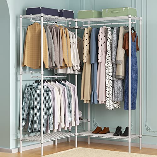 MoNiBloom Garment Rack with Shelves, 73 Inch Clothes Rack Heavy Duty Clothing Rack for Hanging Clothes Adjustable Metal Wire Shelving Portable Closet, Freestanding Closet Wardrobe, Load 1000lbs