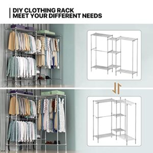 MoNiBloom Clothes Rack Heavy Duty 85.5 Inch Tall Garment Rack for Hanging Clothes, Metal Clothing Rack, Compact Freestanding Wardrobe Closet with 4 Hang Rods for Home Bedroom, Load 1000 lbs