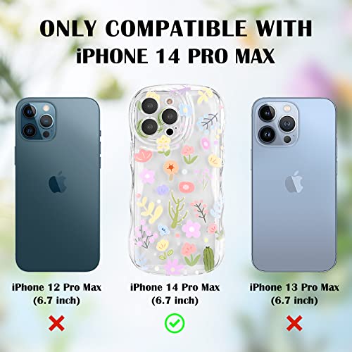 Newseego for iPhone 14 Pro Max Case, Cute Colorful Flower Curly Wave Clear Case with Lovely Flower Bracelet Chain for Women Girls Soft TPU Shockproof Protective Case Cover for iPhone 14 Pro Max