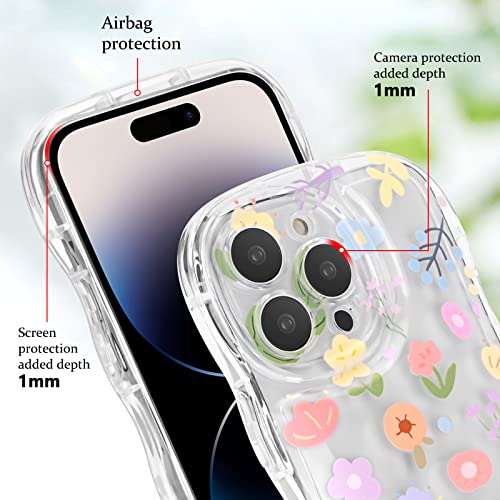 Newseego for iPhone 14 Pro Max Case, Cute Colorful Flower Curly Wave Clear Case with Lovely Flower Bracelet Chain for Women Girls Soft TPU Shockproof Protective Case Cover for iPhone 14 Pro Max