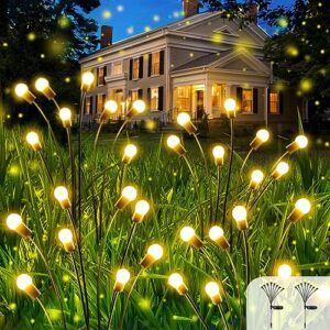 ozs upgraded 2pack total 16led solar garden lights - solar firefly lights outdoor, solar swaying light, sway by wind, solar lights outdoor waterproof for garden patio pathway decoration (warm white)