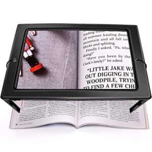 4x magnifying glass for reading, 10＂x 6＂large full page magnifier with 50 ultra-bright led lights, evenly lit perfect for low vision person and seniors