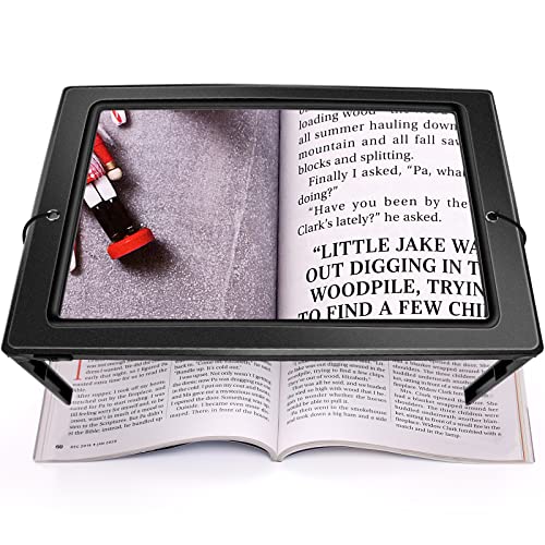 4X Magnifying Glass for Reading, 10＂x 6＂Large Full Page Magnifier with 50 Ultra-Bright LED Lights, Evenly Lit Perfect for Low Vision Person and Seniors