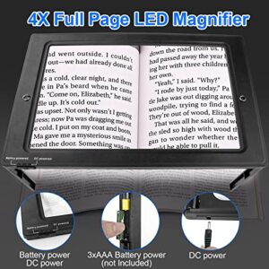 4X Magnifying Glass for Reading, 10＂x 6＂Large Full Page Magnifier with 50 Ultra-Bright LED Lights, Evenly Lit Perfect for Low Vision Person and Seniors