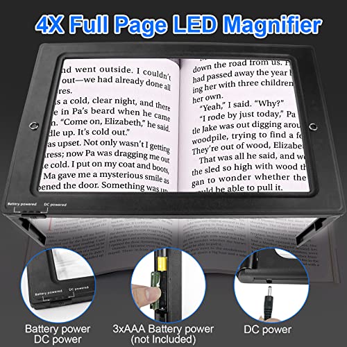 4X Magnifying Glass for Reading, 10＂x 6＂Large Full Page Magnifier with 50 Ultra-Bright LED Lights, Evenly Lit Perfect for Low Vision Person and Seniors
