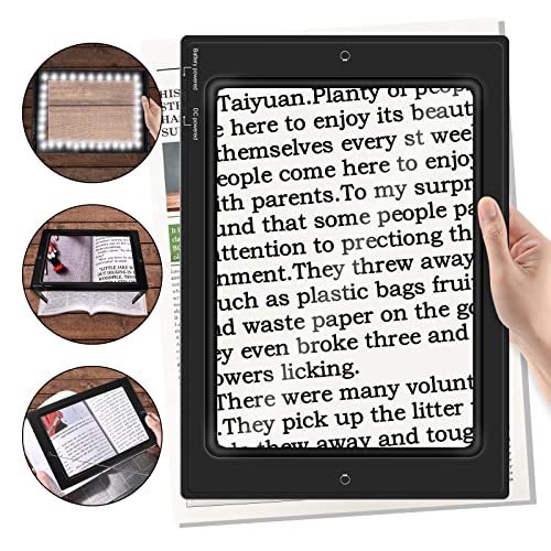 4X Magnifying Glass for Reading, 10＂x 6＂Large Full Page Magnifier with 50 Ultra-Bright LED Lights, Evenly Lit Perfect for Low Vision Person and Seniors