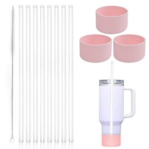 3 pack silicone boot for stanley 40 oz quencher tumbler with handle, 8 pack replacement straws with cleaning brush for stanley 40 oz with handle，stanley cup accessories(pink)