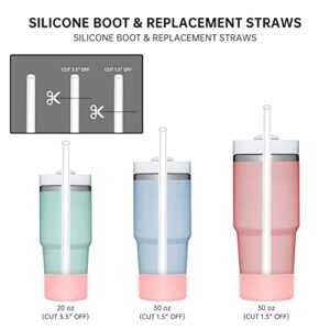 3 Pack Silicone Boot for Stanley 40 oz Quencher Tumbler with Handle, 8 Pack Replacement Straws with Cleaning Brush for Stanley 40 oz with Handle，Stanley Cup Accessories(Pink)