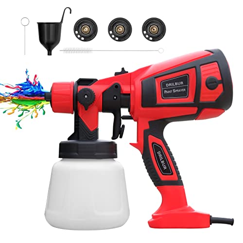 DRILBUR Paint Sprayer, 700W High Power HVLP Spray Gun, 3 Copper Nozzles & 3 Patterns,Paint Sprayers for Home Interior and Exterior,Furniture, Cabinets, Fence, Car, Bicycle, Garden Chairs etc.