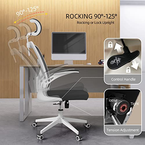 Monhey Big and Tall Office Chair, Heavy Duty Office Chair, Ergonomic Office Chair with Adjustable Headrest, Lumbar Support, 2D Armrest, Home Office Desk Chairs 300lbs with Metal Base - White