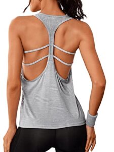 sweatyrocks women's activewear cut out back workout tank top sleeveless athletic yoga tops light grey m