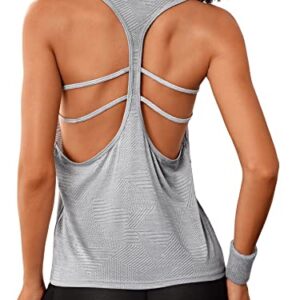 SweatyRocks Women's Activewear Cut Out Back Workout Tank Top Sleeveless Athletic Yoga Tops Light Grey M