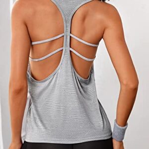 SweatyRocks Women's Activewear Cut Out Back Workout Tank Top Sleeveless Athletic Yoga Tops Light Grey M