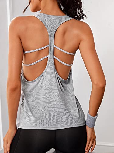 SweatyRocks Women's Activewear Cut Out Back Workout Tank Top Sleeveless Athletic Yoga Tops Light Grey M