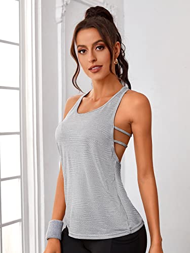 SweatyRocks Women's Activewear Cut Out Back Workout Tank Top Sleeveless Athletic Yoga Tops Light Grey M