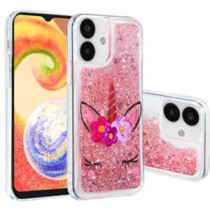 meikonst galaxy a04 case, clear soft tpu stylish design with hearts glitter bling quicksand shiny flowing liquid case cover for samsung galaxy a04 pink unicorn xy