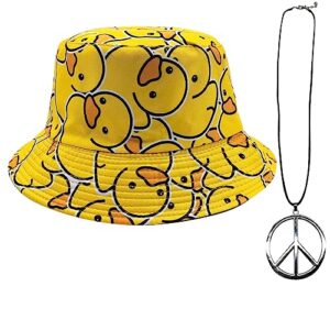 bucket hats double-side-wear reversible fashion sun cap 80s 90s hippie fisherman hat 80s theme party for women men (rubber duck pattern)