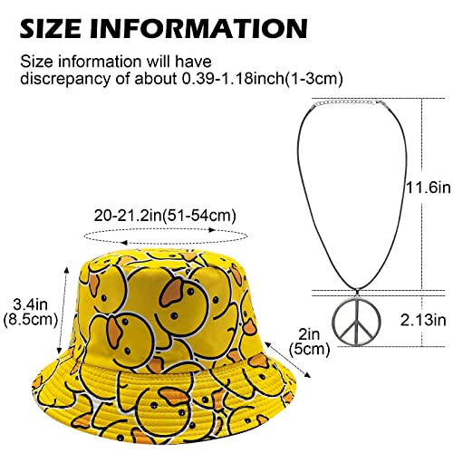 Bucket Hats Double-Side-Wear Reversible Fashion Sun Cap 80s 90s Hippie Fisherman Hat 80s Theme Party for Women Men (Rubber Duck Pattern)