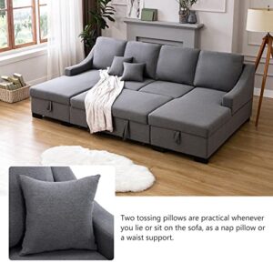 Merax Upholstery Sectional Sofa Sleeper Sectional Couch Pull-Out Sofa Bed,U Shape Sectional Sofa with Double Storage Spaces and 2 Tossing Cushions for Living Room