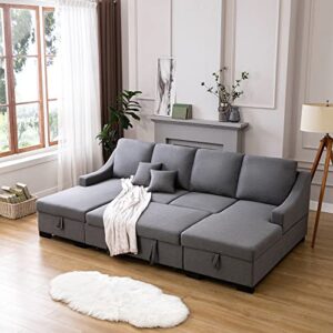 merax upholstery sectional sofa sleeper sectional couch pull-out sofa bed,u shape sectional sofa with double storage spaces and 2 tossing cushions for living room