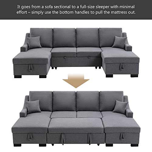 Merax Upholstery Sectional Sofa Sleeper Sectional Couch Pull-Out Sofa Bed,U Shape Sectional Sofa with Double Storage Spaces and 2 Tossing Cushions for Living Room