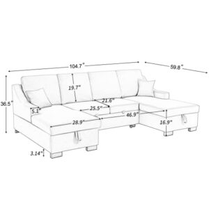 Merax Upholstery Sectional Sofa Sleeper Sectional Couch Pull-Out Sofa Bed,U Shape Sectional Sofa with Double Storage Spaces and 2 Tossing Cushions for Living Room