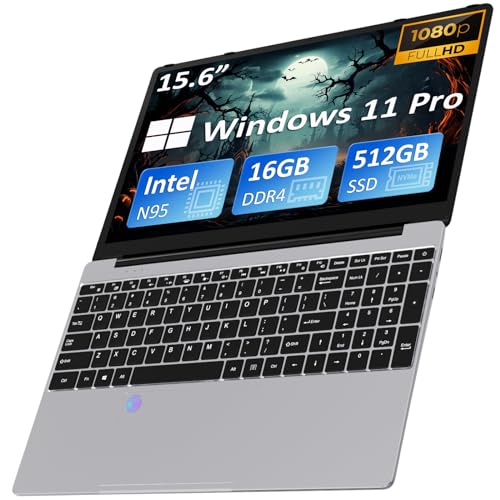 Auusda Laptop Computer with 16GB DDR4 512GB SSD, Intel Celeron N5095 Up to 2.9 GHz, 15.6" FHD IPS LCD, BK, Fingerprint Unlock, Cooling Fan, Webcam, Dual Speakers, Mini HDMI, USB-A x 2, Windows 11 Pro