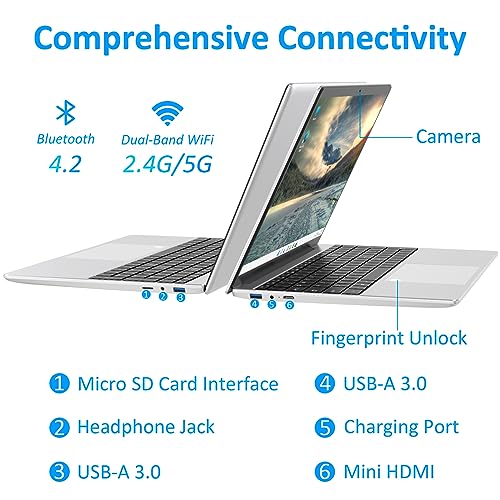 Auusda Laptop Computer with 16GB DDR4 512GB SSD, Intel Celeron N5095 Up to 2.9 GHz, 15.6" FHD IPS LCD, BK, Fingerprint Unlock, Cooling Fan, Webcam, Dual Speakers, Mini HDMI, USB-A x 2, Windows 11 Pro