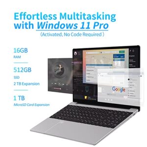 Auusda Laptop Computer with 16GB DDR4 512GB SSD, Intel Celeron N5095 Up to 2.9 GHz, 15.6" FHD IPS LCD, BK, Fingerprint Unlock, Cooling Fan, Webcam, Dual Speakers, Mini HDMI, USB-A x 2, Windows 11 Pro