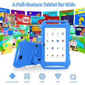 7inch Tablet for Kids Android 11 Tablets 3GB 32GB Parental Control Children Learning Toddler Tablet Shockproof Kickstand Case, GMS Certified, Google Tableta Kids YouTube (Blue)