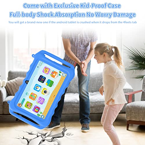 7inch Tablet for Kids Android 11 Tablets 3GB 32GB Parental Control Children Learning Toddler Tablet Shockproof Kickstand Case, GMS Certified, Google Tableta Kids YouTube (Blue)