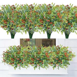 phliofd 8 bundles artificial flowers for outdoor, uv resistant fake plastic flowers plants faux flowers for garden window box office home bedroom living room decor (red)