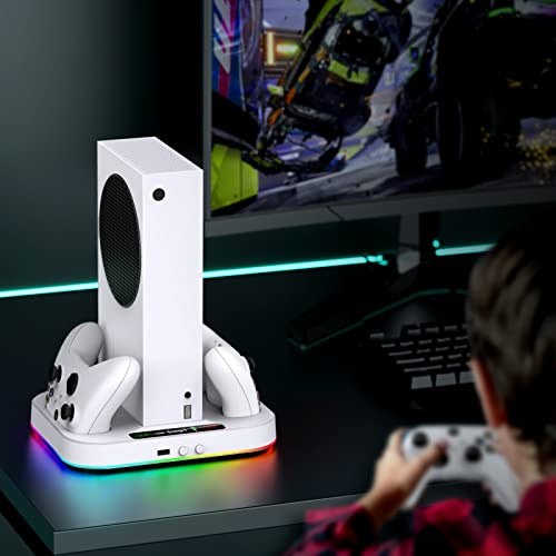 Cooling Stand for Xbox Series S with RGB Light, MENEEA Fast Charger Station with 2x1400mAH Batteries,Cooler Accessories with 3-Speed Adjustable Fan, Dual Charger Dock, 15 Light Modes, 2.0 USB Port