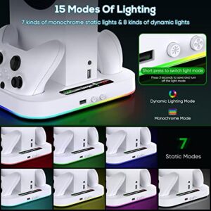 Cooling Stand for Xbox Series S with RGB Light, MENEEA Fast Charger Station with 2x1400mAH Batteries,Cooler Accessories with 3-Speed Adjustable Fan, Dual Charger Dock, 15 Light Modes, 2.0 USB Port