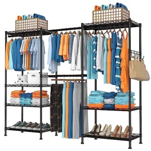 vygrow clothes rack for hanging clothes, adjustable heavy duty clothing rack with 4 hang rods & 7 shelves, load 800lbs, 70.47" l x 13.58" w x 76.77" h, black
