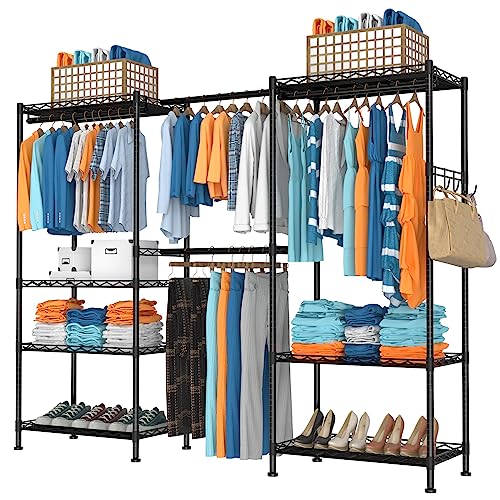 VyGrow Clothes Rack for Hanging Clothes, Adjustable Heavy Duty Clothing Rack with 4 Hang Rods & 7 Shelves, Load 800LBS, 70.47" L x 13.58" W x 76.77" H, Black