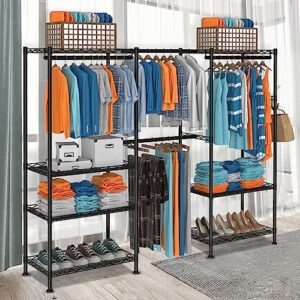 VyGrow Clothes Rack for Hanging Clothes, Adjustable Heavy Duty Clothing Rack with 4 Hang Rods & 7 Shelves, Load 800LBS, 70.47" L x 13.58" W x 76.77" H, Black