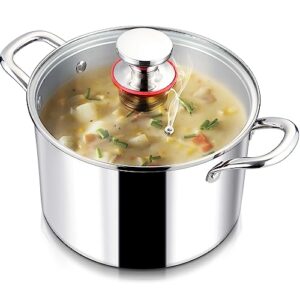 lianyu 8qt 18/10 stainless steel soup pot with lid, 8 quart stock pot with triple ply, heavy duty pasta soup canning stockpot, induction pot for boiling strew simmer, big cookware cooking pot