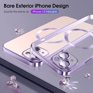 Magnetic Clear for iPhone 13 Mini Case with MagSafe [Integrated Camera Cover Glass] [Original iPhone Exterior] Silicone Cover Slim Thin [Non-Yellowing] Anti-Fingerprint Scratch Wireless Charging