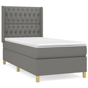 vidaXL Bed Frame, Box Spring Bed Single Platform Bed with Mattress, Bed Frame Mattress Foundation with Headboard for Bedroom, Dark Gray Twin Fabric