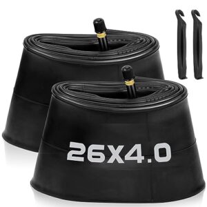 2 pack 26x4.0 fat bike tube with av 32mm valve, premium butyl rubber 26 x 3.50 26x3.60 26x3.80 fat tire bike tubes with 2 tire levers, 26x4 bike tube for road/mtb/e bike by hydencamm(2 of one size)