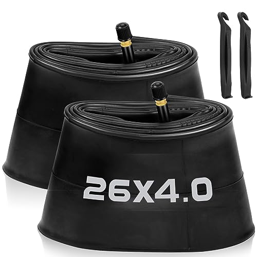 2 Pack 26x4.0 Fat Bike Tube with AV 32mm Valve, Premium Butyl Rubber 26 x 3.50 26x3.60 26x3.80 Fat Tire Bike Tubes with 2 Tire Levers, 26x4 Bike Tube for Road/MTB/E Bike by Hydencamm(2 of One Size)