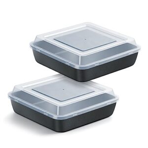 e-far 8x8 inch square baking pan with lid set, nonstick square cake pans metal bakeware for oven cooking lasagna brownies, stainless steel core & easy release, 4 pieces(2 pans+2 covers)