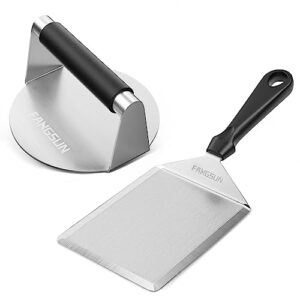 fangsun smashed burger press kit, stainless steel burger smasher & grill spatula for outdoor cooking, 5.8” hamburger press & 5" bbq spatula, griddle accessories kit for flat griddle, grilling gift