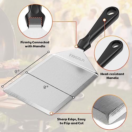 FANGSUN Smashed Burger Press Kit, Stainless Steel Burger Smasher & Grill Spatula for Outdoor Cooking, 5.8” Hamburger Press & 5" BBQ Spatula, Griddle Accessories Kit for Flat Griddle, Grilling Gift