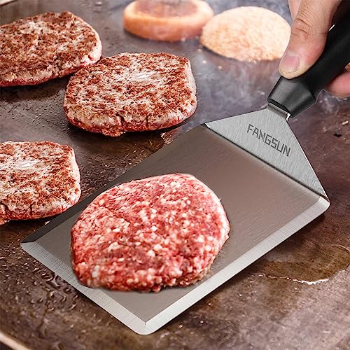 FANGSUN Smashed Burger Press Kit, Stainless Steel Burger Smasher & Grill Spatula for Outdoor Cooking, 5.8” Hamburger Press & 5" BBQ Spatula, Griddle Accessories Kit for Flat Griddle, Grilling Gift