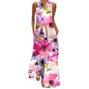 fudule womens casual sleeveless plus size loose plain long maxi dress with pockets c-0404-m70 pink